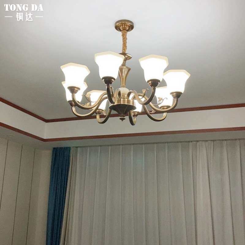 美式咖啡金全铜吊灯复古简约大厅餐厅卧室主吊灯复式楼中空多层灯