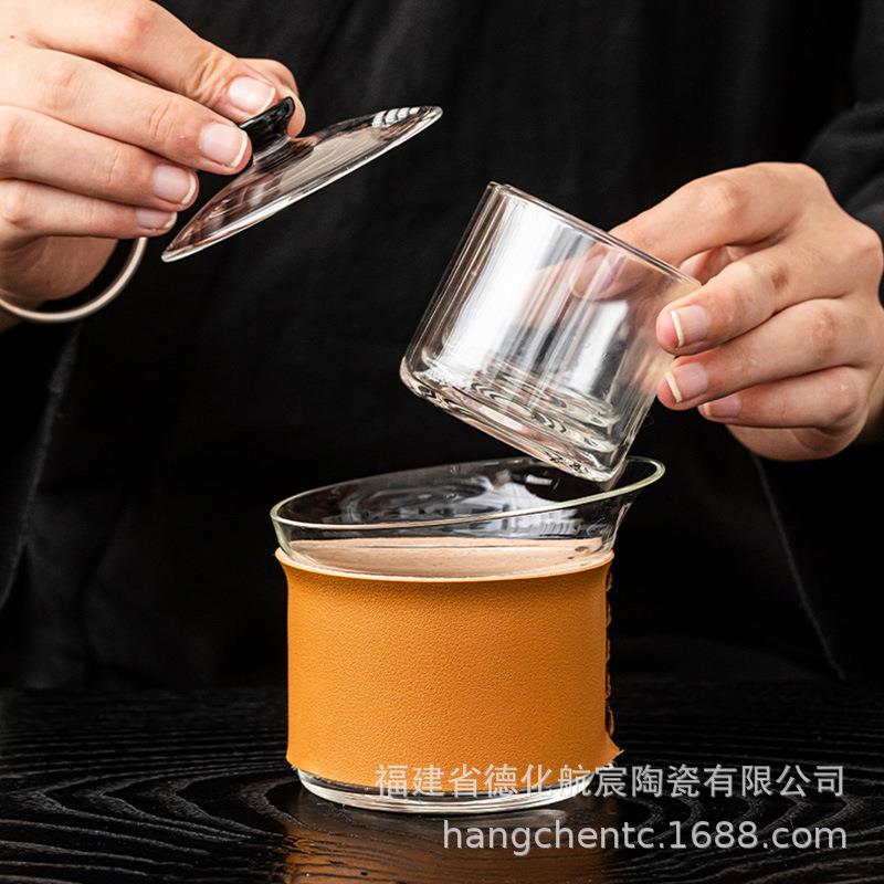 航宸玻璃快客杯户外旅游出差便携式旅行茶具个人专用泡茶具小套装