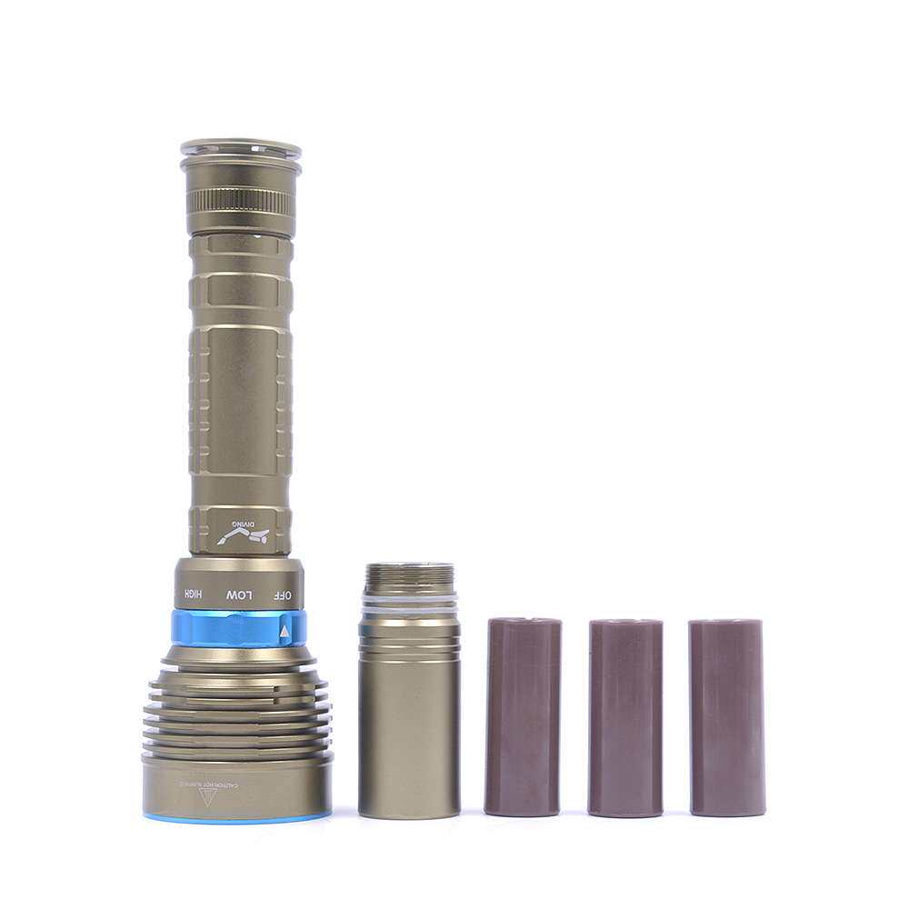 跨境热销LED潜水手电筒 DX7L2专业潜水手电 7T6户外防水手电26650