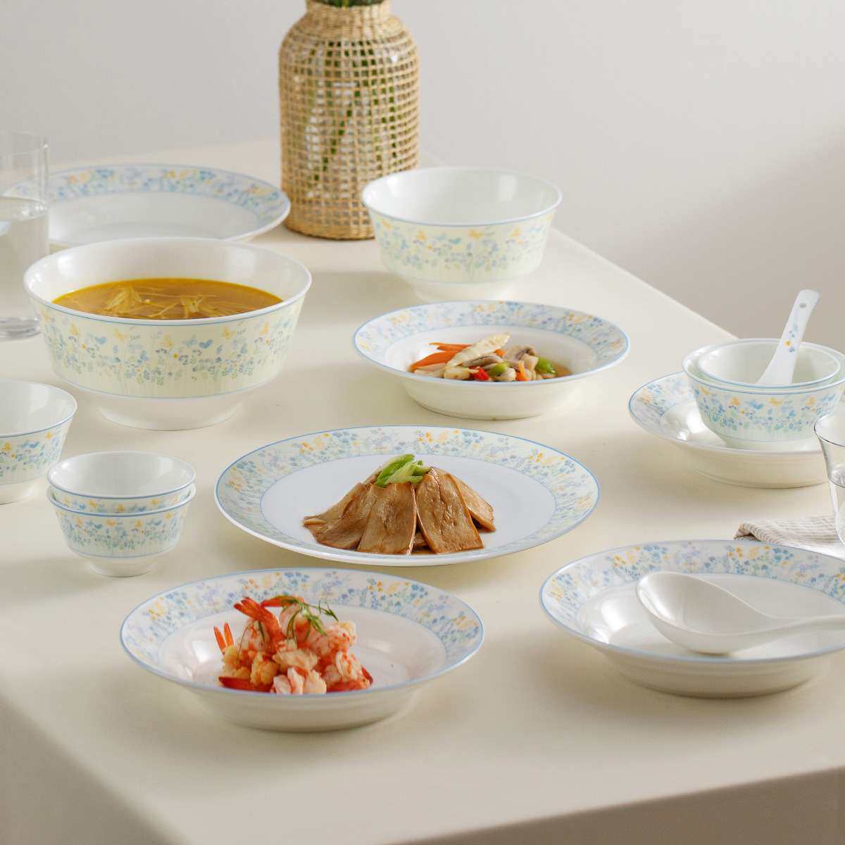 松发陶瓷永夏骨瓷家用新款创意餐具沙拉泡面碗酸菜鱼汤碗餐具套装