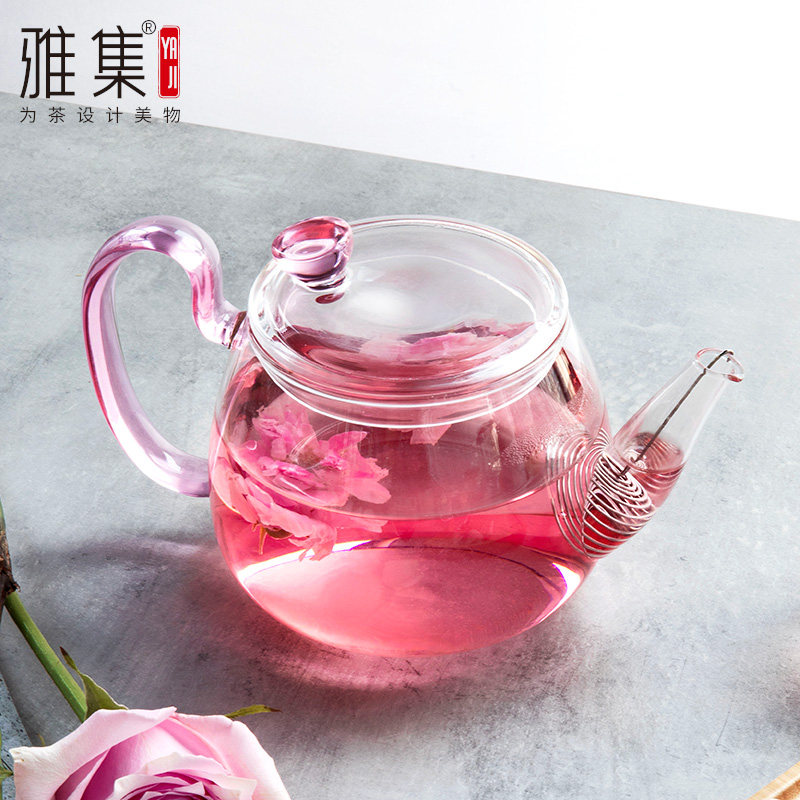 雅集花神壶玻璃泡茶壶耐高温茶水分离泡茶器家用茶具茶杯套装女