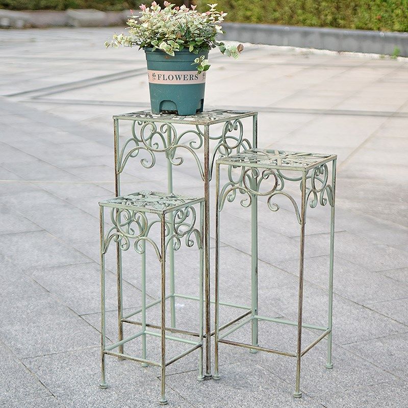 新款铁艺花凳组合庭院盆景架阳台高低花盆架组合花园装饰防水防锈