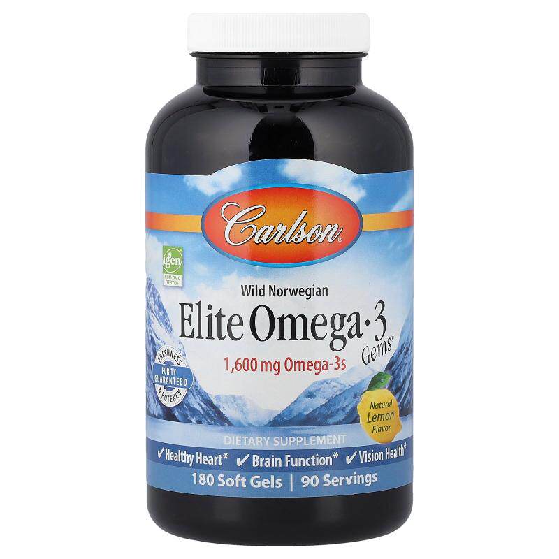 Carlson,Elite Omega-3 Gems® 挪威野生捕捞,天然柠檬味,180 粒