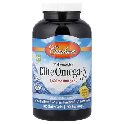 Carlson,Elite Omega-3 Gems® 挪威野生捕捞，天然柠檬味，180 粒