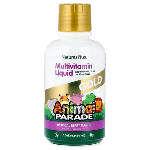 NaturesPlus,Animal Parade 儿童黄金多维生素液体，热带浆果