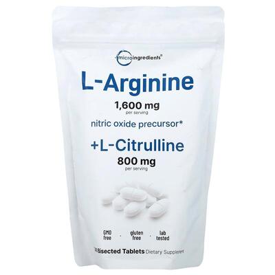 Micro Ingredients,L-精氨酸 + L-瓜氨酸，240 片刻痕片剂