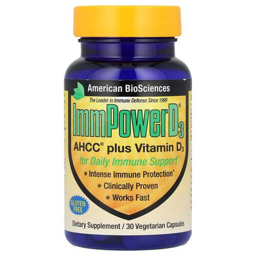 American Biosciences,ImmPower D3，AHCC和维生素D3，30粒素食胶