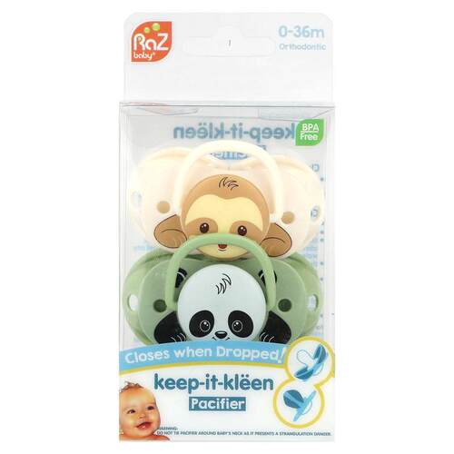 RaZbaby,Keep-It-Kleen 安抚奶嘴，0-36 个月，树獭和熊猫