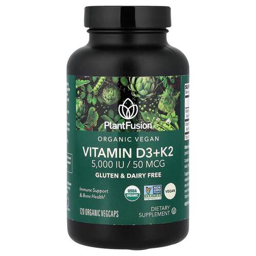 PlantFusion，有机素食主义者，维生素D3+K2，120粒有机蔬菜胶囊