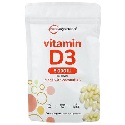 Micro Ingredients,维生素 D3 软胶囊，5000 国际单位，500 粒