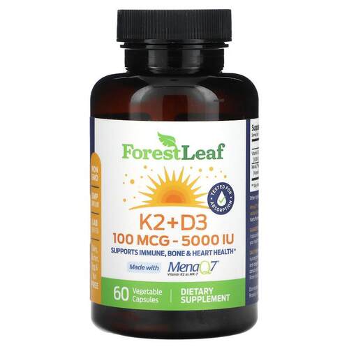 Forest Leaf,K2 + D3，100 微克（5000 国际单位），60 粒素食胶