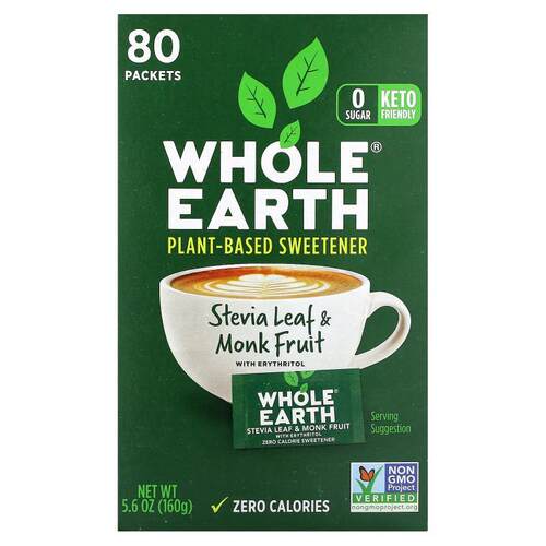 Whole Earth,甜叶菊叶和罗汉果，含赤藓醇，80 包，5.6 盎司（160