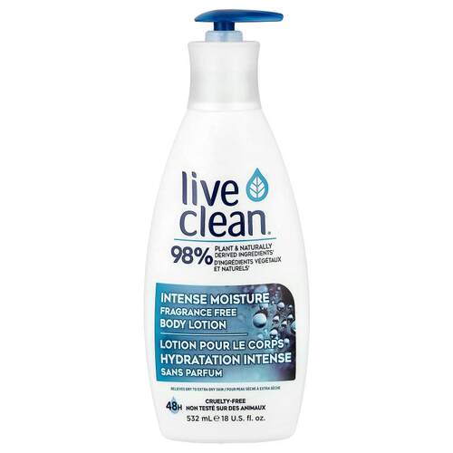 Live Clean,Intense Moisture Body Lotion, Fragrance Free, 18
