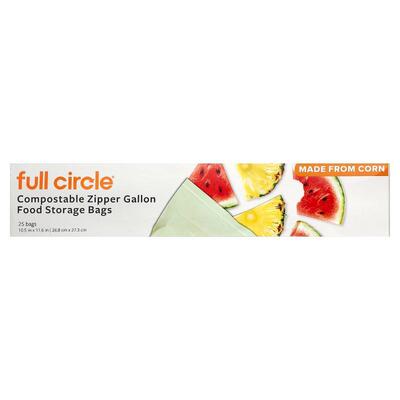 Full Circle,Compostable Zipper Gallon Food Storage Bags, 25