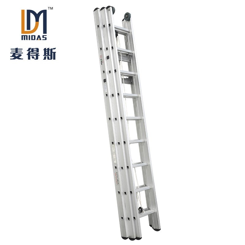 麦得斯铝合金三连升降家用直梯多功能加厚超长拉绳伸缩工程16云梯