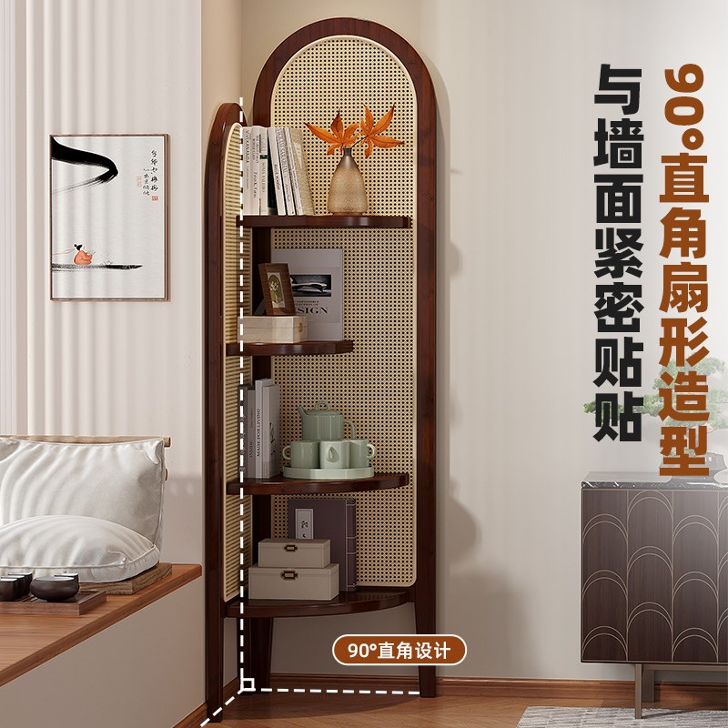 中古风转角置物架一体靠墙客厅墙角收纳柜茶室拐角展示柜客厅角柜