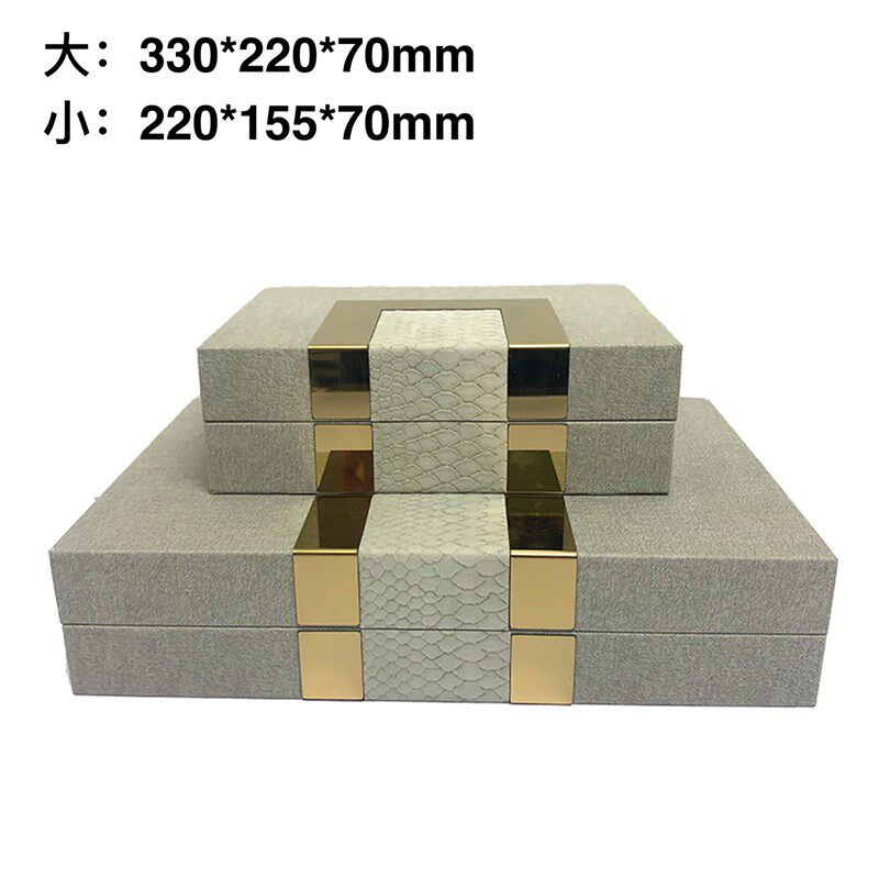 衣帽间收纳盒 皮质收纳箱摆件样板房衣帽间衣柜饰品收纳箱陈列