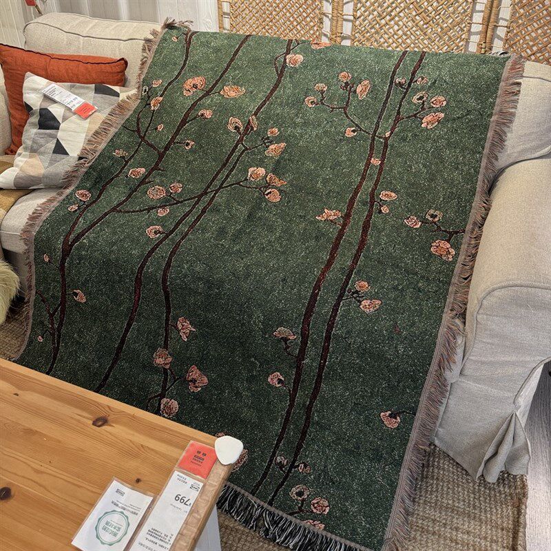 复古梅花 中古风油画肌理挂毯墙面装饰书房沙发巾棉线毯diy装饰画图片