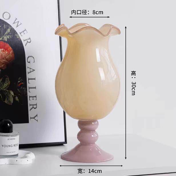 古芬高脚杯紫法式琉璃客厅中香芋花瓶摆件轻奢插花瓶顿创意