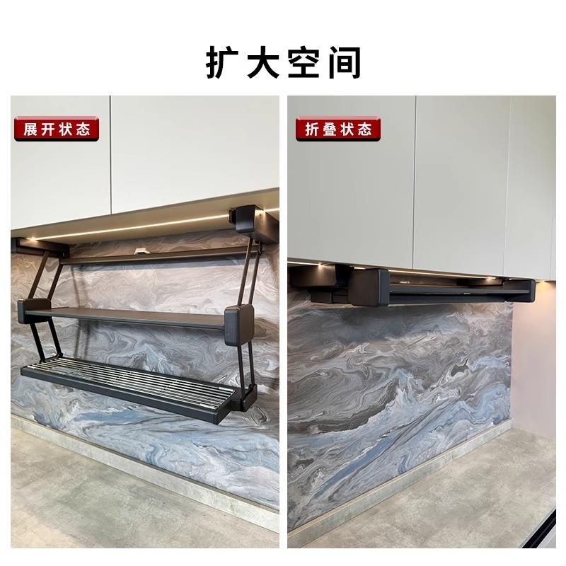 厨房吊柜下拉式置物架双层升降伸缩备菜调料碗碟储物架收纳折叠架