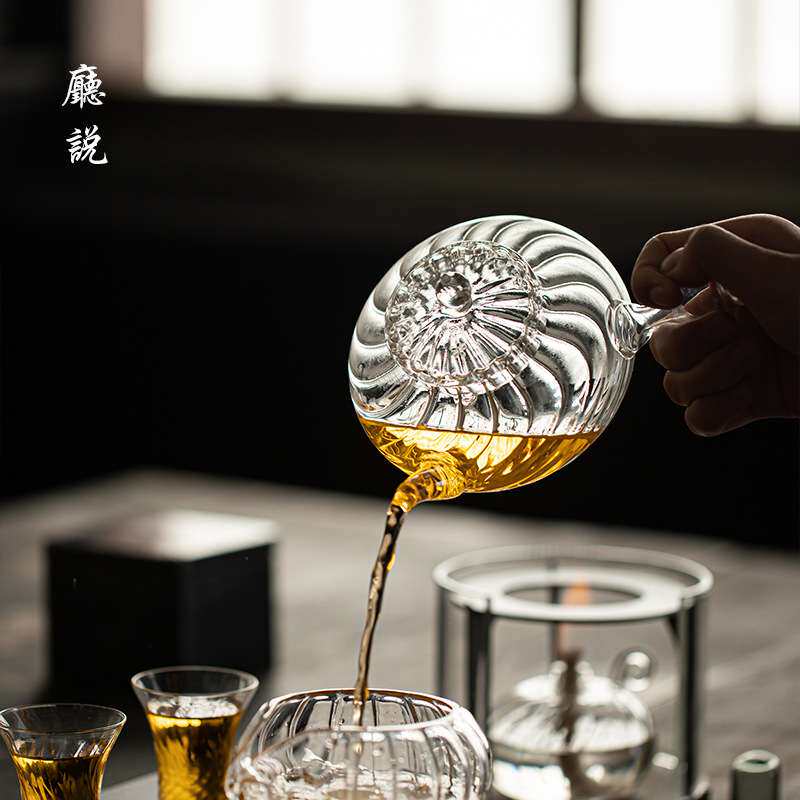厅说 清源螺纹壶玻璃茶具新中式透明螺旋纹理泡茶壶防烫耐热家用