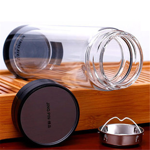 名辉双层大容量玻璃杯500ML 男女便携透明带盖过滤泡茶水杯子定制