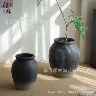 黑灰土色水泥陶罐花盆家居客厅商场酒店装饰绿植花器民宿装饰摆件
