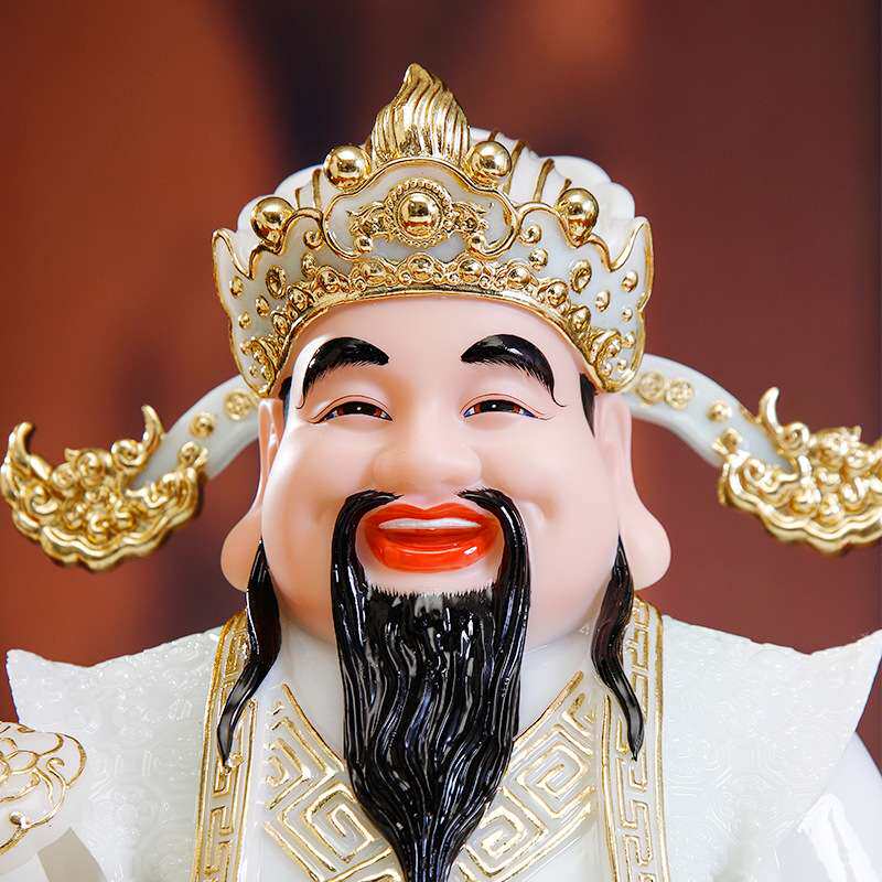 厂家直供天青彩如意财神爷像家居装饰摆件 客厅汉白玉文财神