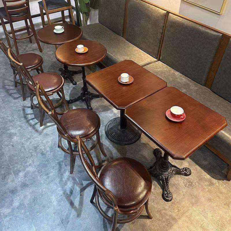 咖啡厅桌椅组合实木奶茶店桌子商用西餐厅餐桌甜品烘焙店复古圆桌