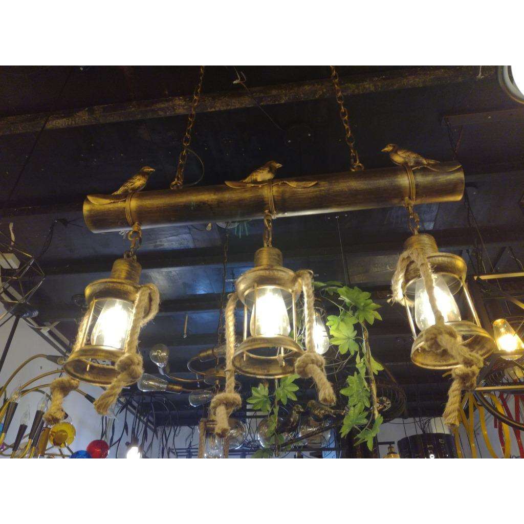 闽福州田园吊灯loft设计师LED灯餐厅咖啡厅吧台铁艺麻绳个性吊灯