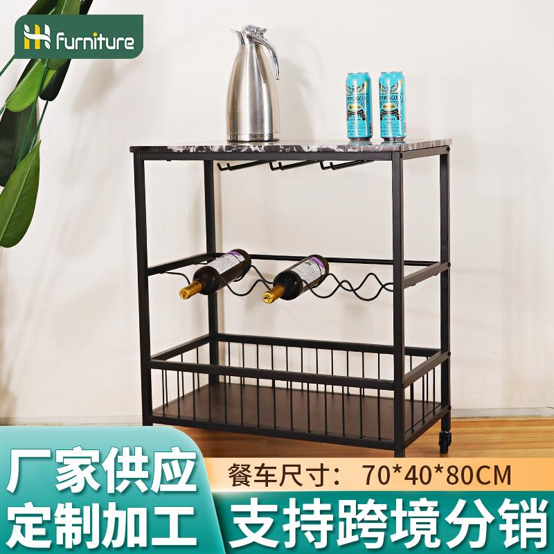 跨境热销移动餐车酒水置物架厨房手推餐厅边柜茶水美式推车可移动