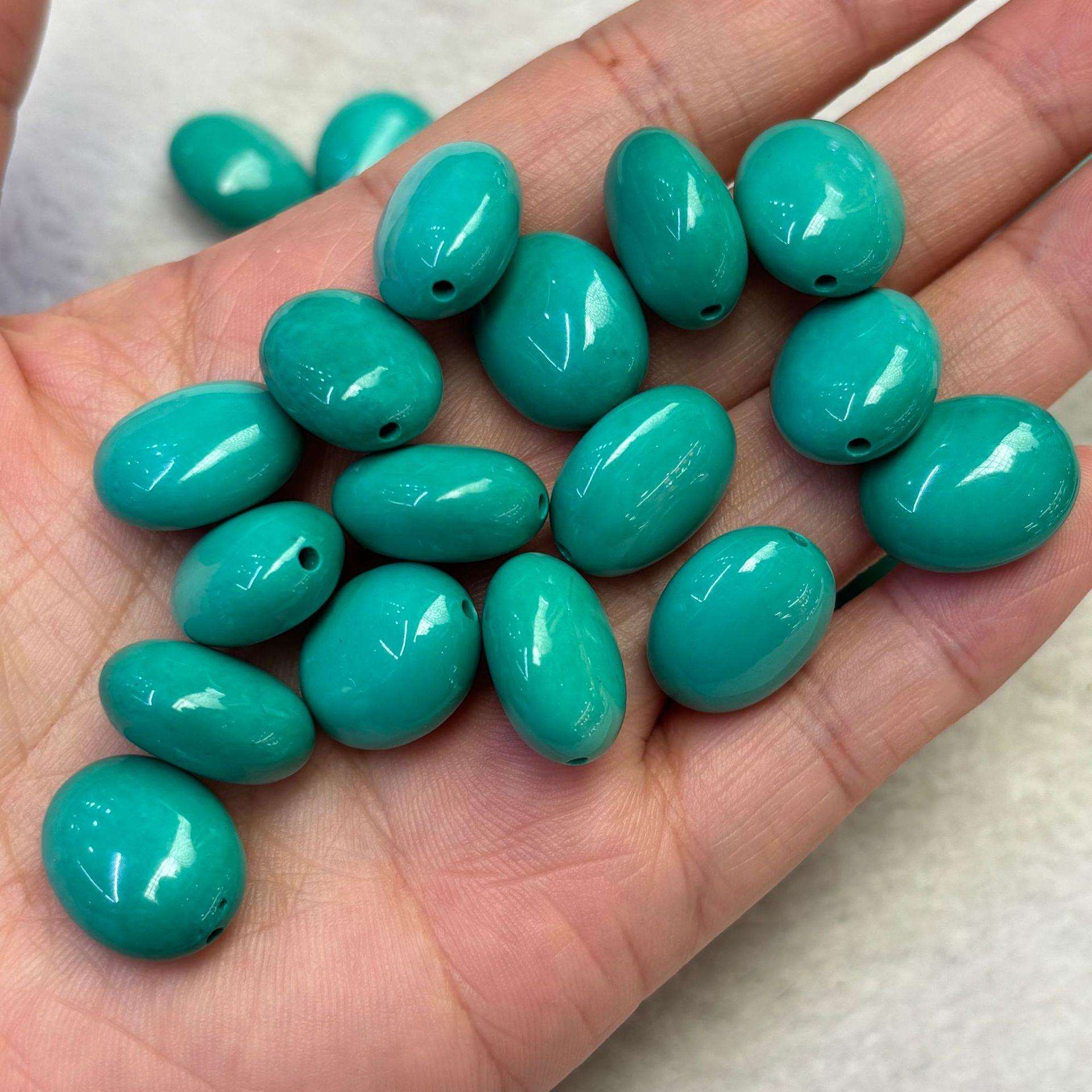 天然菱镁矿绿松石散珠椭圆直孔蛋形珠子藏式文玩配饰腰珠隔珠顶珠