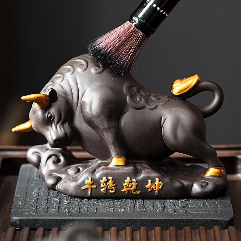 紫砂牛茶宠摆件精品可养扭转乾坤招财茶玩茶桌茶台茶具配件茶从宠
