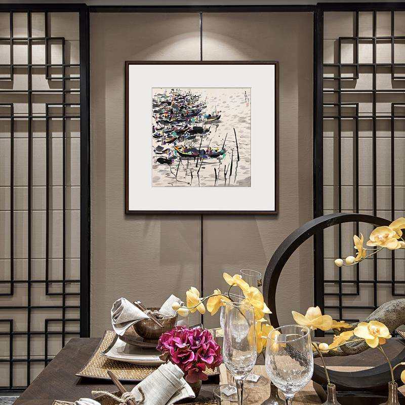 船 吴冠中新水墨国画版画 新中式玄关书房餐厅江南水乡抽象挂画