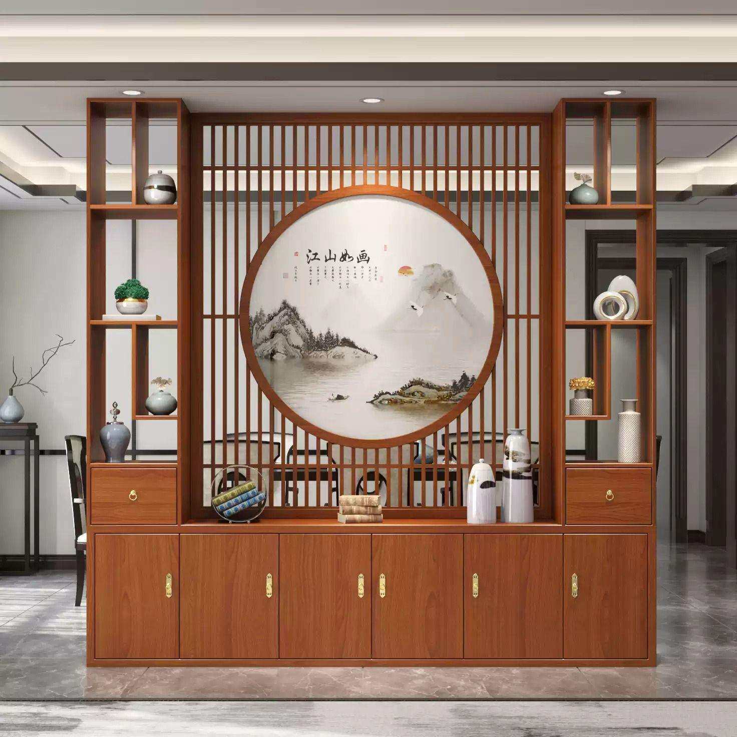 新中式屏风客厅隔断柜实木现代简约进门遮挡入户玄关正对大门酒柜