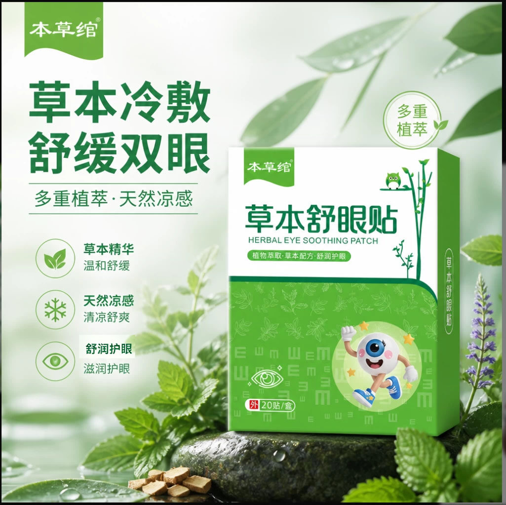 本草绾草本成人儿童冰凉舒眼润眼护眼贴缓解干涩冷敷眼贴