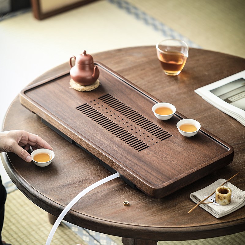 晟窑胡桃木茶盘功夫茶具托盘家用2023新款茶台储排水式茶海茶托盘