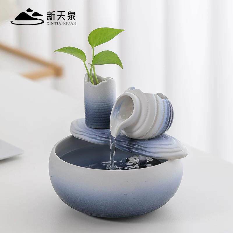 乔自循环流水生财摆件陶瓷养缸厅电视柜创意装饰鱼品迁开客UYI业