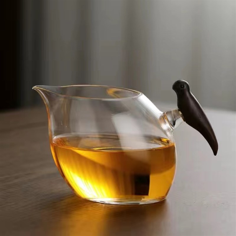 喜上眉梢小鸟公杯天久分茶器高硼硅玻璃公杯茶海家用