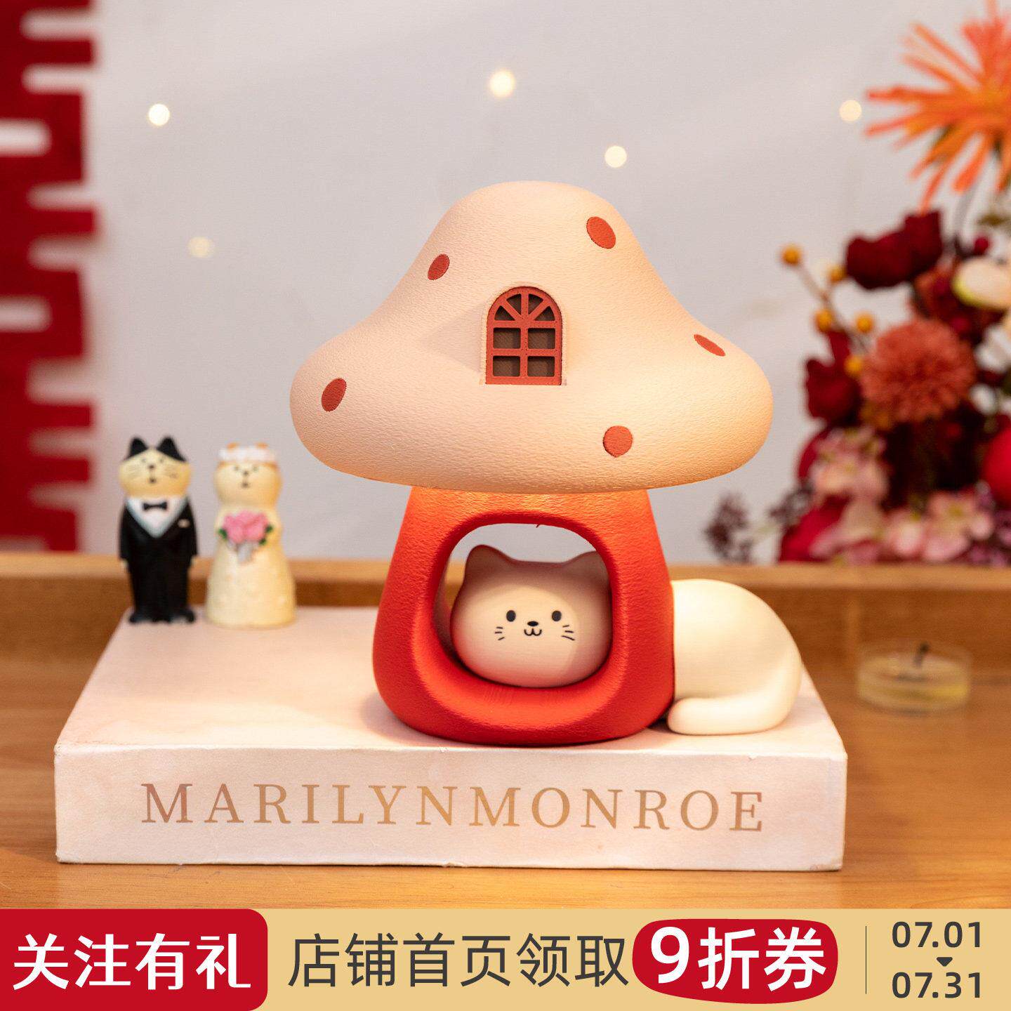 订爱猫咪可BJ2604mg结新婚长明灯一对婚房床头家用台灯良摆件情侣