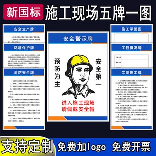 施工五牌一图项目部管理制度牌建筑工地警示牌定制八大员岗位职责