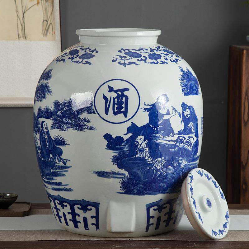 景德镇陶瓷酒坛子大口密封青花瓷泡酒缸50斤100斤150斤窑藏存酒罐