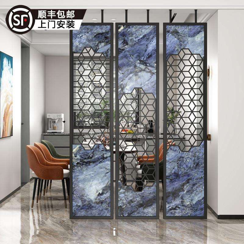 八铁轻奢高端新中式金属屏风设计师艺术客厅入户摭挡创意玄关隔断