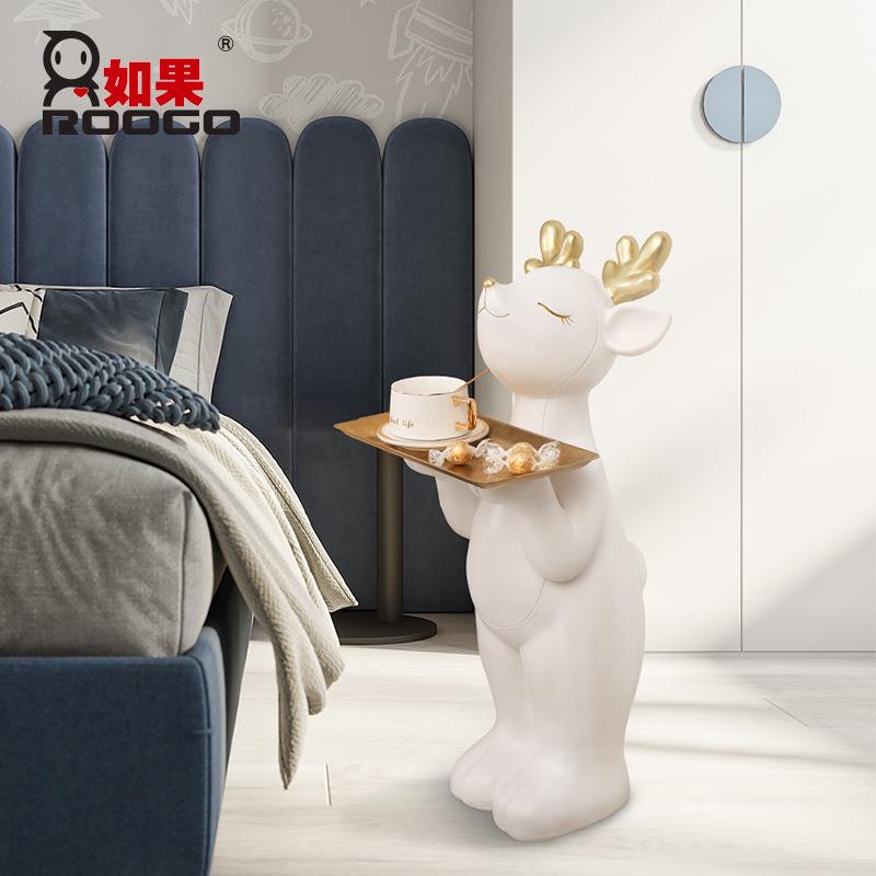如果梅花鹿大型简约创意站立收纳托盘客厅家居装饰品门口落地摆件