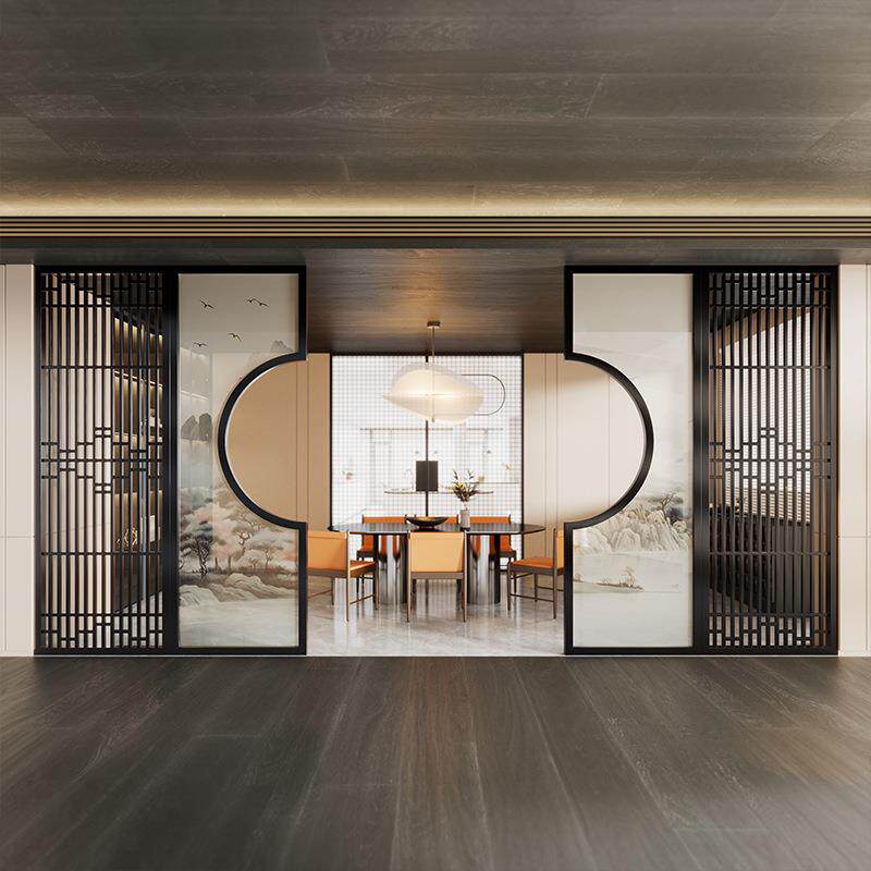 八铁轻奢入户玄关现代简约屏风隔断客厅新中式餐厅镂空格栅遮挡墙