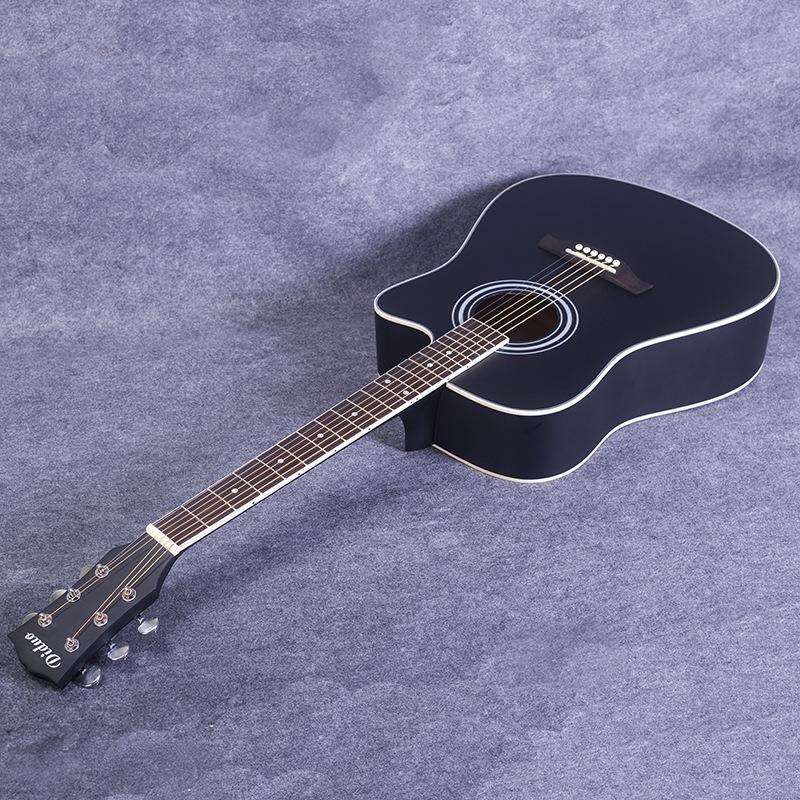 41寸民谣吉他guitar 初学椴木吉它 哑光黑色 缺角练习琴 厂家