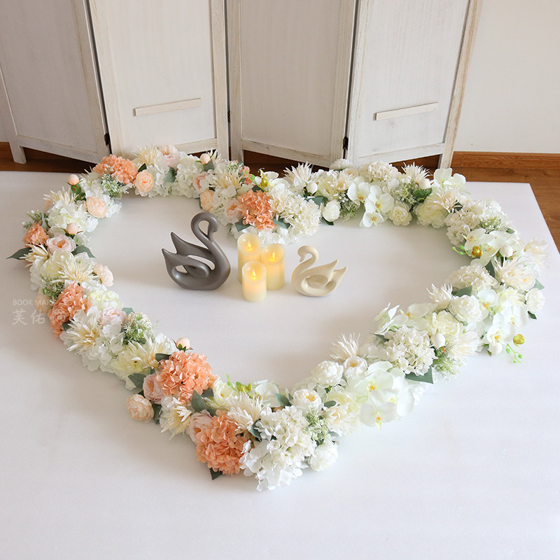 婚庆花排婚礼背景墙拱门迎宾区布置仿真排花舞台现场装饰花条绢花