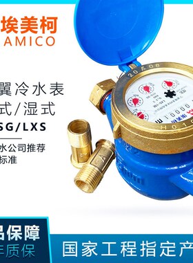 埃美柯干式水表旋翼式铜盖铜接冷水表加厚防爆家用自来水计量表