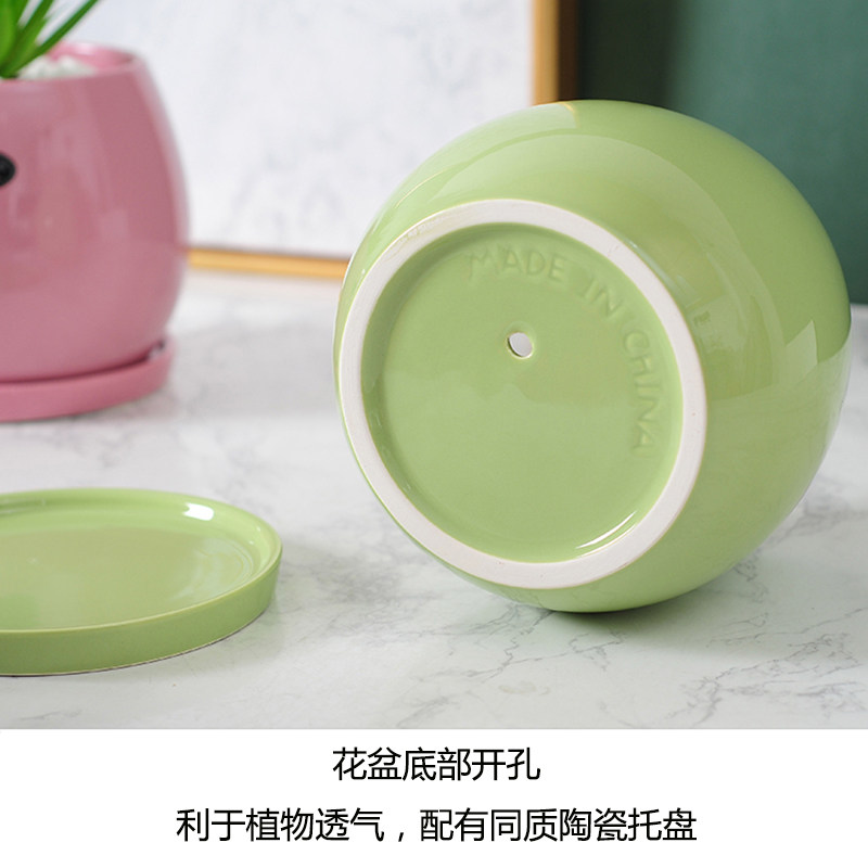 陶瓷花盆北欧简约创意圆形带托盘花盆