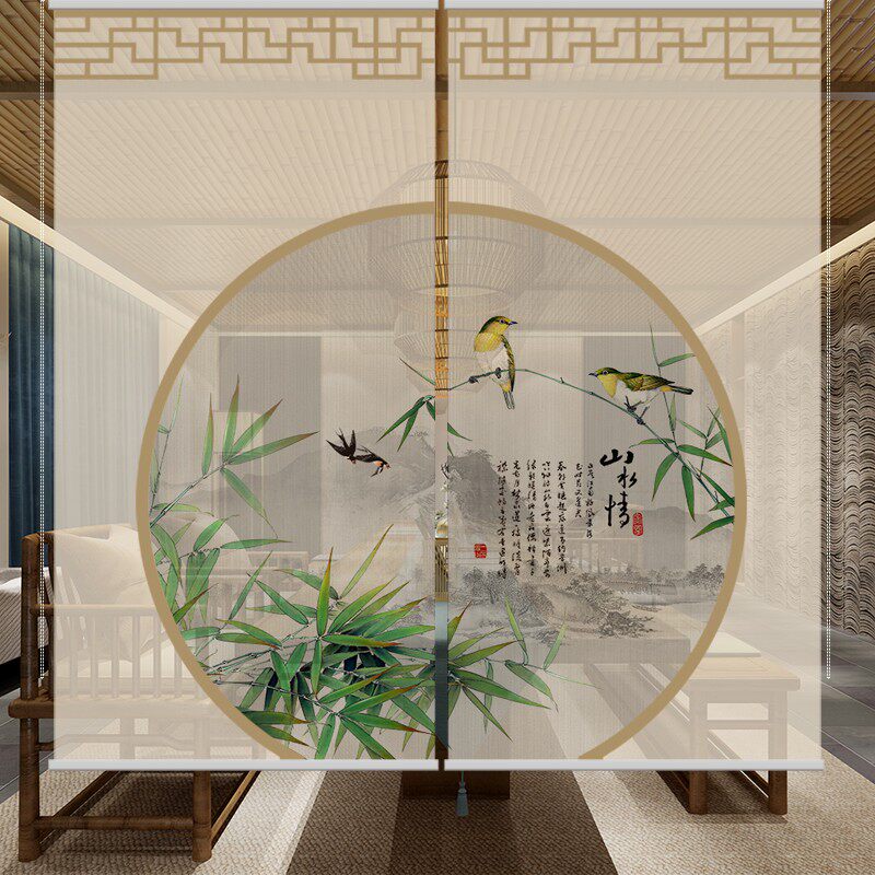 半透明柔纱帘挂式屏风帘子卷拉式帘拉珠卷帘办公室遮阳遮光卷窗帘